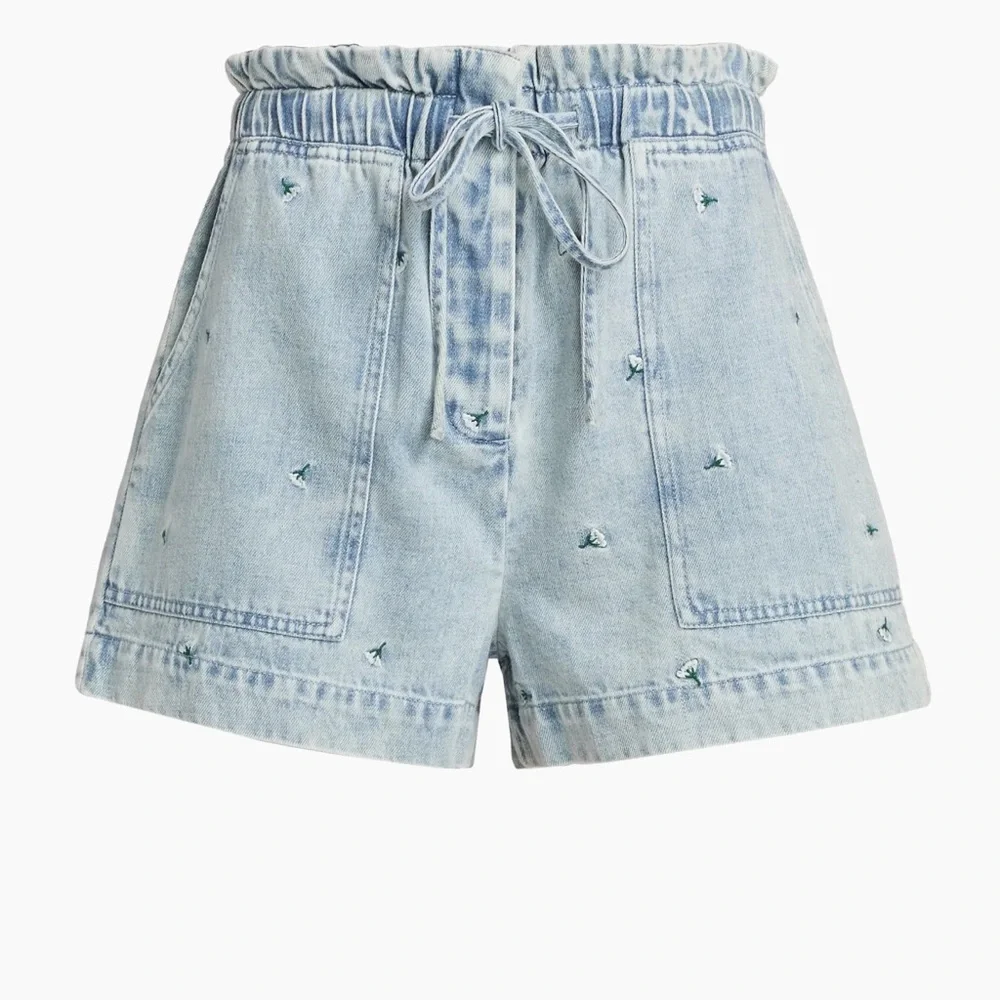 Rails Foster Light Blue Embroidered Denim Drawstring Shorts size Medium